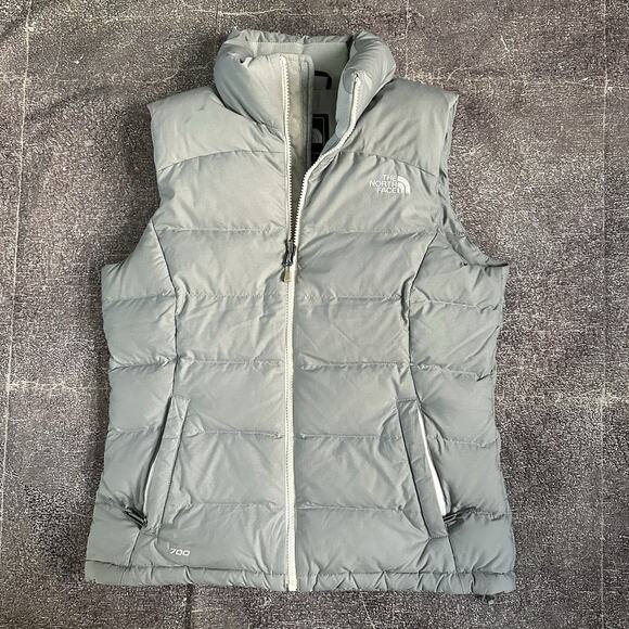Womens The North Face Silver Gray 700 Down Nuptse Puffer Zip Up Vest Jacket Sz S - Picture 1 of 4